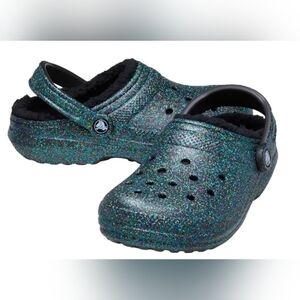 NWOT Crocs Classic Glitter Faux Fur Lined Clog In Starry Skies Unisex